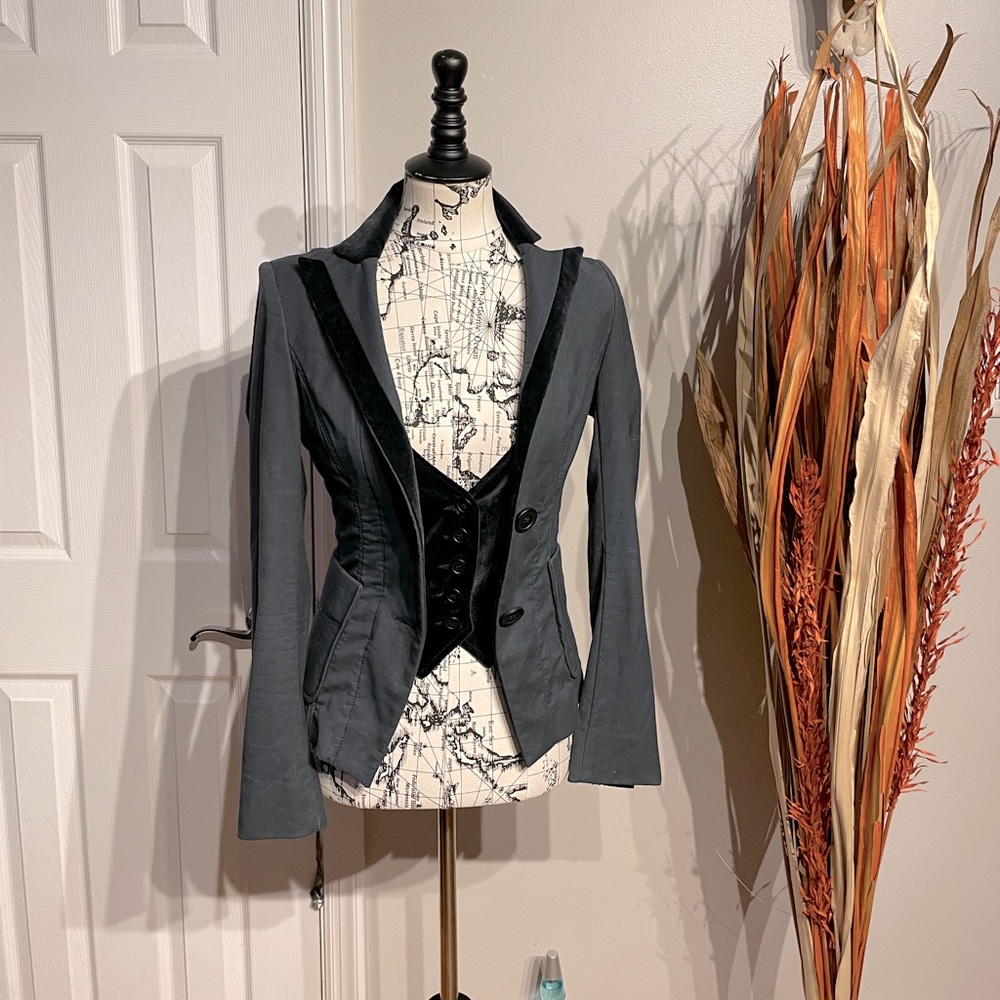 Philippe Dubuc Designer Montreal🇨🇦 Velvet Vest button Blazer 2 in 1 Cotton sz 38